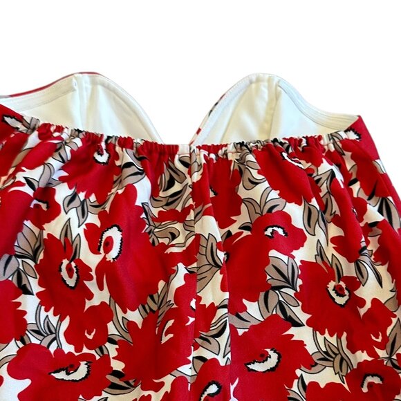 Grace Willow Floral Print Strapless Dress Mini Date Night Flowy Red White Sz 4 - Picture 9 of 13